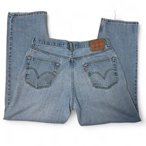 VTG 90s Levi's 550s, Distressed, Sashiko Mend, Relaxed Fit 36x32 Made in Canada